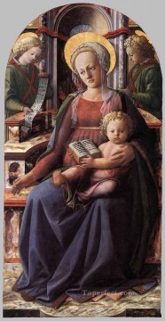 Fra Filippo Lippi Painting - Madonna And Child Enthroned With Two Angels Renaissance Filippo Lippi